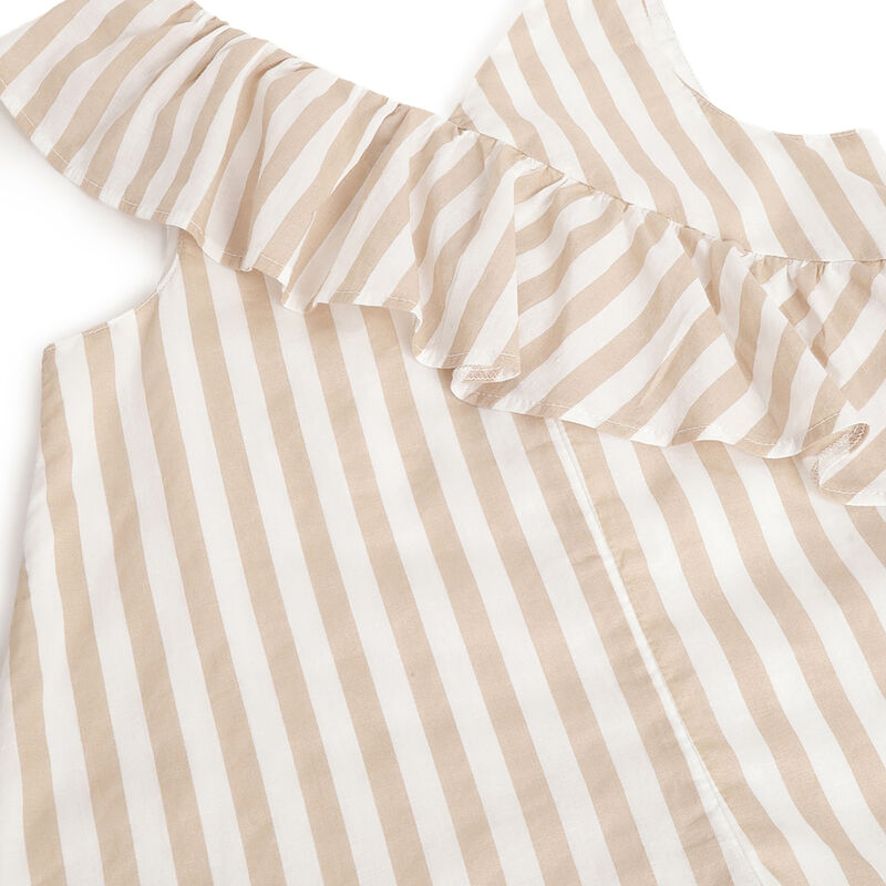 Girls Natural Striped Short Dungaree image number 2
